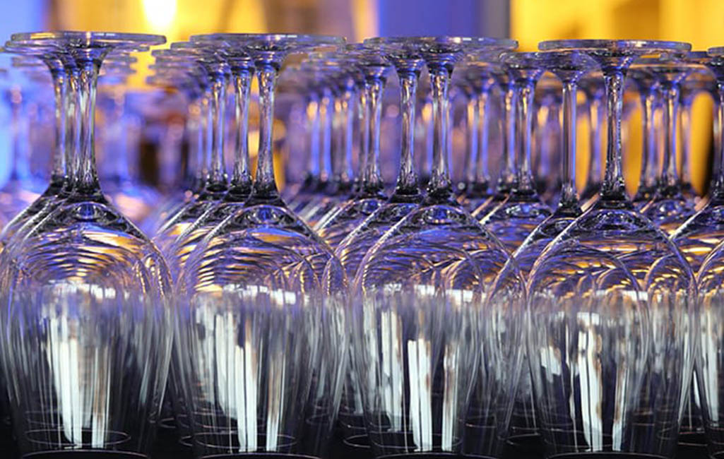 wine glasses on a rack of mobile bar rental - Gold Coast